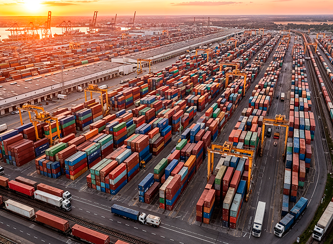 aerial-view-busy-container-port-sunset